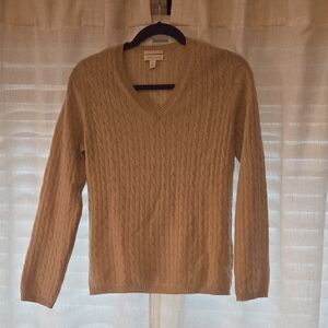 Charter Club Women's Beige Cable Knit 2 Ply Cashmere V-Neck Sweater